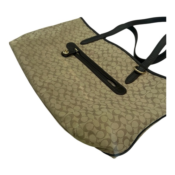 Coach Taylor Khaki Brown Taylor Tote In Signature Jacquard 37229 Authentic - Picture 5 of 9